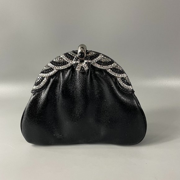 Muska Milano Black Leather with Gems Evening Bag - Picture 1 of 16